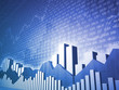 Low angle Stock market bars & charts with random finance data
