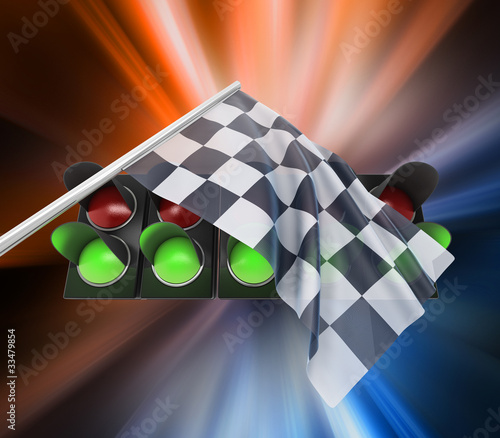 Illustration: Zielflagge und Ampel mit Freistellungspfad Zielflagge und Ampel mit Freistellungspfad