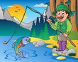 Vektor: Lake with cartoon fisherman 1 Lake with cartoon fisherman 1