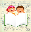 back to school - kids with an open book