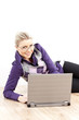 lying young businesswoman with a notebook
