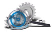 Loupe et engrenage fond blanc
