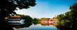 Chinese pavilion and pagoda on the lake