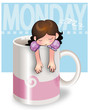 Girl sleeping in a mug on monday