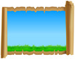 Parchment with green grass and blue sky