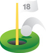 Golf ball hole in one on white background