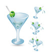 Martini glasses spilling on white background