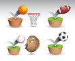 Vector: Sports balls and equipment bouncing on green platform Sports balls and equipment bouncing on green platform