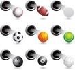 Vector: Sports balls coming out of round holes Sports balls coming out of round holes