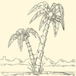 Vector: Sketch of tropical palm on island in ocean Sketch of tropical palm on island in ocean