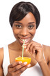 Healthy fresh orange drink for beautiful woman