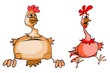Illustration: Funny chicken and rooster Funny chicken and rooster