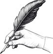 drawing of hand with a feather pen drawing of hand with a feather pen