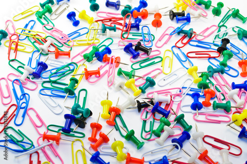 Photo: Colored paper clips and pins Colored paper clips and pins