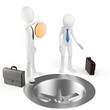3d business man money down the drain