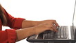 Close up of young business woman's hands on laptop