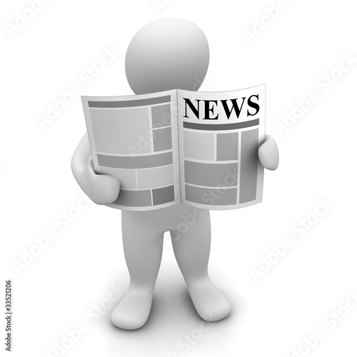 Illustration: Man standing and reading newspaper. 3d illustration. Man standing and reading newspaper. 3d illustration.