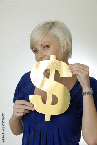 Photo: Frau mit Dollarzeichen Frau mit Dollarzeichen