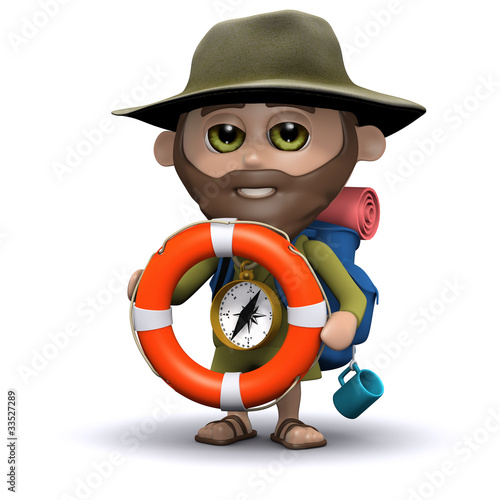 Illustration: 3d Hiker believes in Health and Safety 3d Hiker believes in Health and Safety