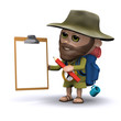 3d Hiker has clipboard ready to take notes