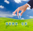 business man hand and service word