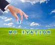 business man hand made motivation word buttons