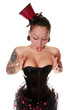 Beautiful Circus Girl in Shiny Corset and Glitter Hat