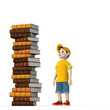 Boy and pile of books