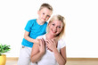 mother with son in studio