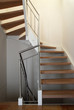 Modern wooden staircase in house