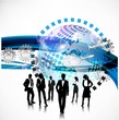 business people team with globe business people team with globe