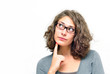 Portrait Frau mit Gedankenblase/ Überlegung