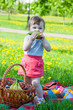Child having picnic in summer park