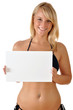 Junge Frau im Bikini mit leerem Schild