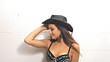 Slow motion young brunette woman dancing