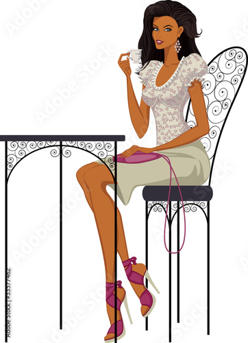 Vector: Woman with cup of coffee isolated on white background Woman with cup of coffee isolated on white background