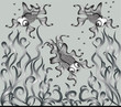 Ilustração: three fishes and algaes under water three fishes and algaes under water