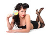 Sexy Pinup Model Holding Lollipop