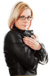 Woman in leather jacket