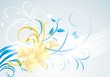 Floral ornament with lilies on the blue background