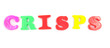 crisps written with fridge magnets on white background