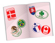 passport illustration design with around the world stamps