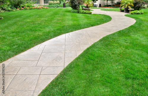 Photo: Paved walkway and lawn Paved walkway and lawn