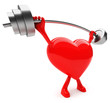 Heart shaped mascot lifting weight