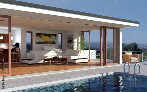 Illustration: Apartment with beautiful view over the sunny city Apartment with beautiful view over the sunny city