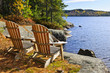 Adirondack chairs at lake shore