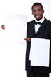 Waiter with a board left blank for your message