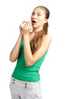 Woman with handkerchief sneezing