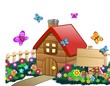 Casa Campagna con Cartello-Country House with Wood Panel-Vector