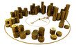 a pyramid of coins on the clock